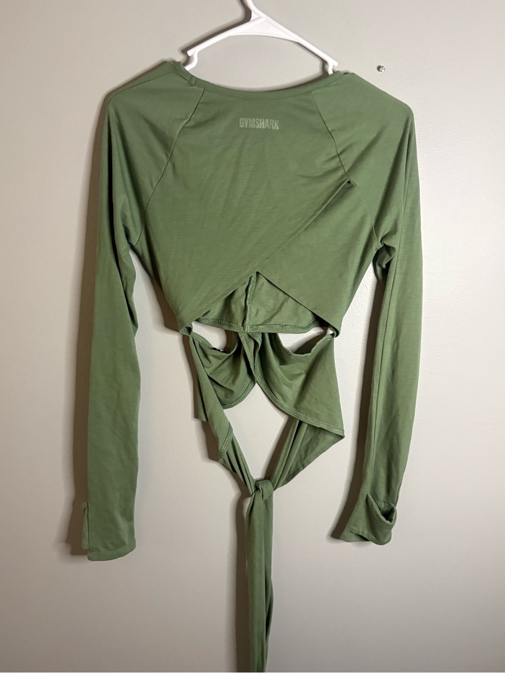Gymshark Olive Green Long Sleeve Tie-Front Crop Top Small super soft - Picture 4 of 5
